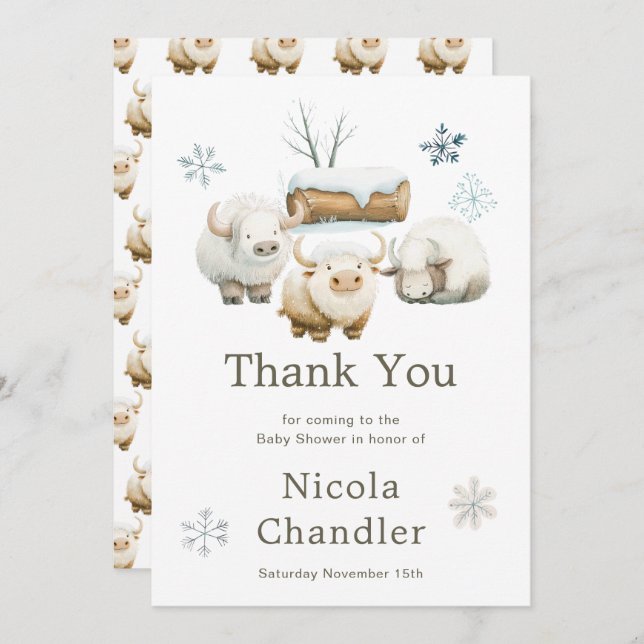 Cute Winter Arctic Cow Baby Shower Tack Kort (Fram/baksida)