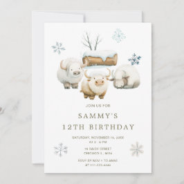 Cute Winter Arctic Cow Birthday Inbjudningar
