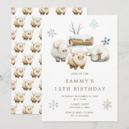 Cute Winter Arctic Cow Birthday Inbjudningar
