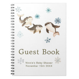 Cute Winter Arctic Whale Baby Shower Guest Book Anteckningsbok