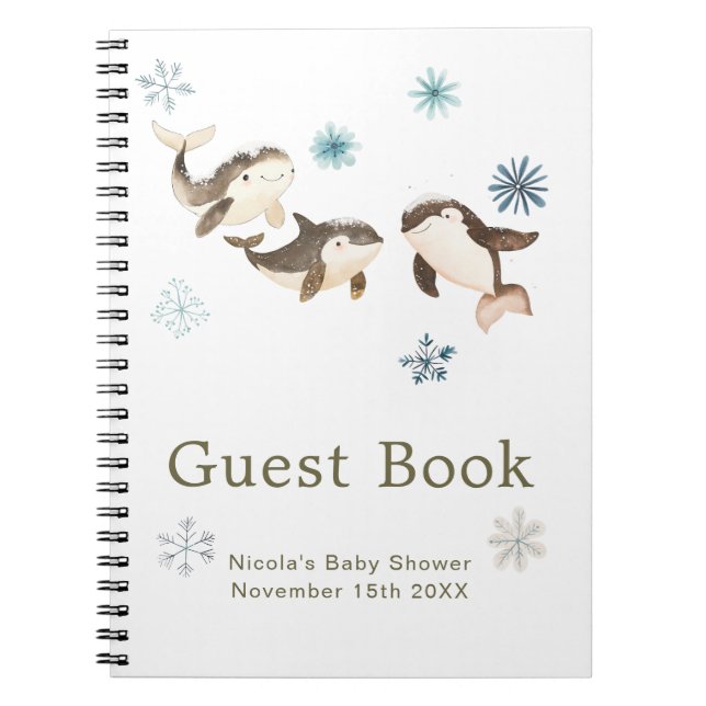 Cute Winter Arctic Whale Baby Shower Guest Book Anteckningsbok (Framsidan)