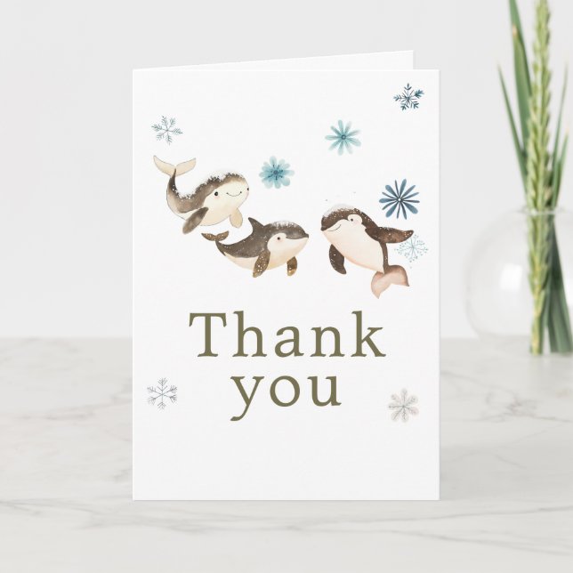 Cute Winter Arctic Whale Birthday Party Tack Kort (Framsida)