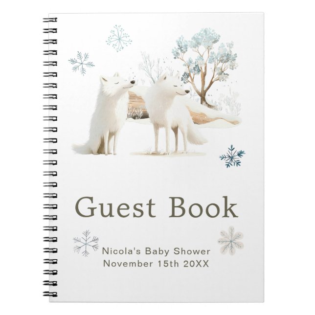 Cute Winter Arctic Wolf Baby Shower Guest Book Anteckningsbok (Framsidan)