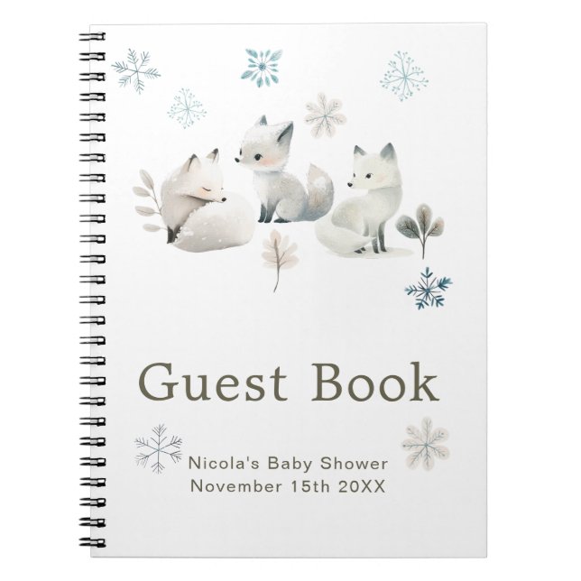Cute Winter Arctic Wolf Baby Shower Guest Book Anteckningsbok (Framsidan)