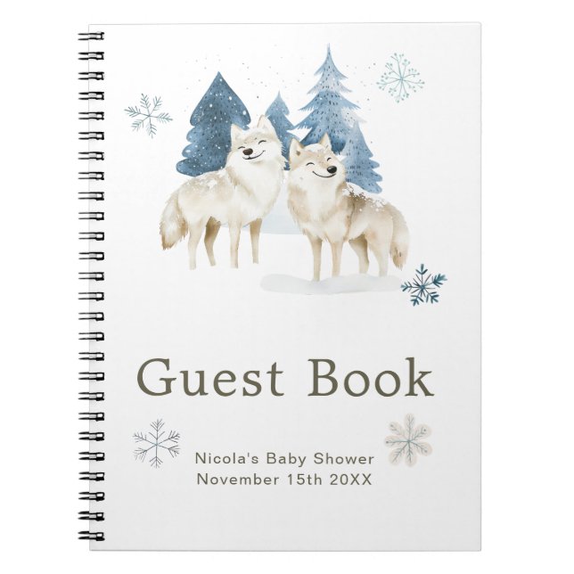 Cute Winter Arctic Wolf Baby Shower Guest Book Anteckningsbok (Framsidan)