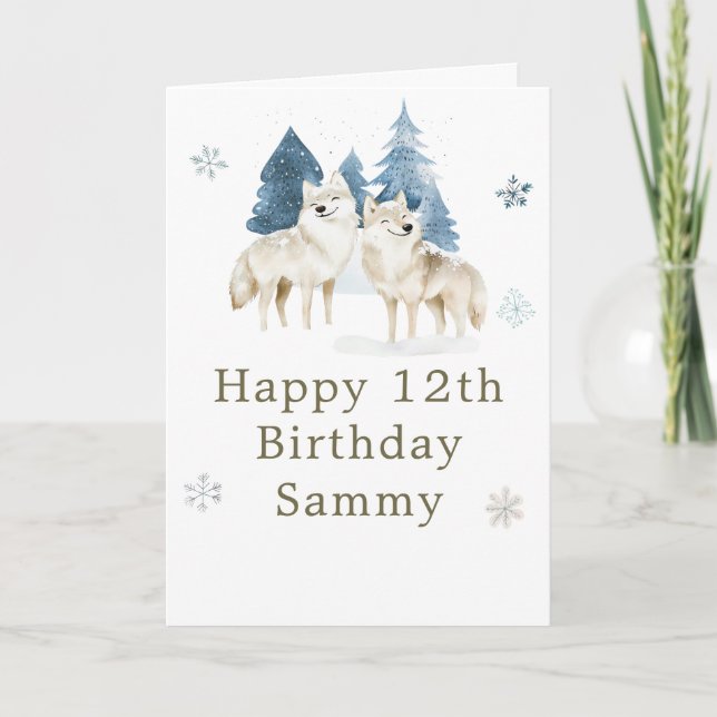 Cute Winter Arctic Wolf Birthday Party Kort (Framsida)
