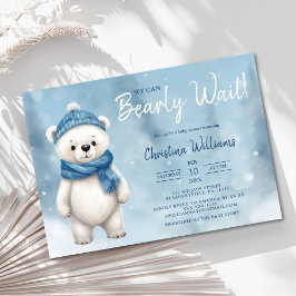 Cute Winter Bear Blue Boy Baby Shower Inbjudningar