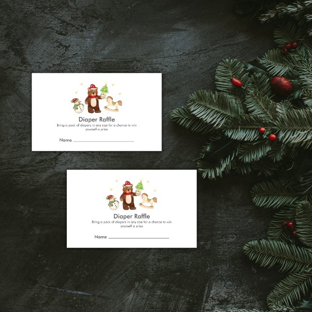 Cute Winter Bear Snowman Diaper Raffle Baby Shower Tilläggskort (Cute Winter Bear Snowman Diaper Raffle Baby Shower Enclosure Card)