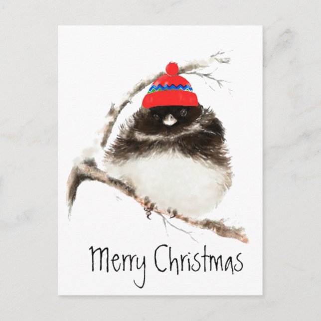 Cute Winter Bird i Hat, jul, Humor, Junco Helg Vykort (Framsida)