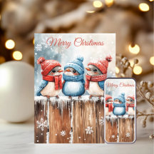 Cute Winter Birds Christmas Cards