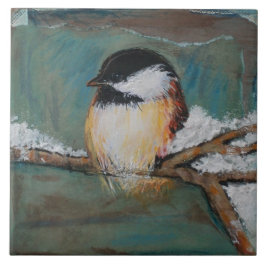 Cute Winter Black Caps Chickadee | Stora plattor Kakelplatta