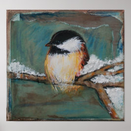 Cute Winter Black Ccap Chickadee Art Skriv ut Poster