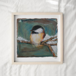 Cute Winter Black Ccap Chickadee Art Skriv ut Poster
