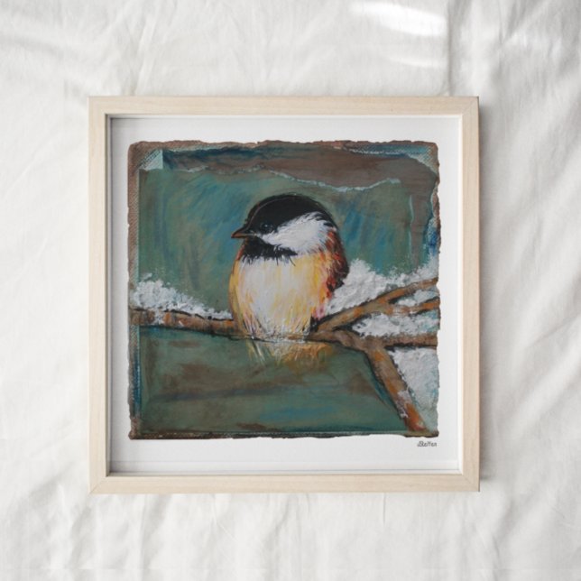 Cute Winter Black Ccap Chickadee Art Skriv ut Poster (Skapare uppladdad)