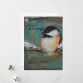 Cute Winter Black-Helgdag-kort med kryss i Chickad Julkort