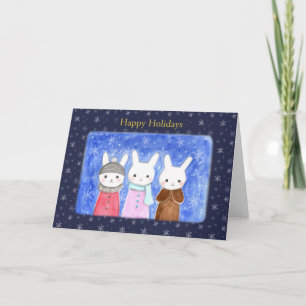 Cute Winter Bunny Rabbits Juli Helgdag Kort