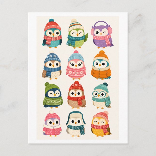 Cute Winter Cartoon Owl Vykort (Framsida)