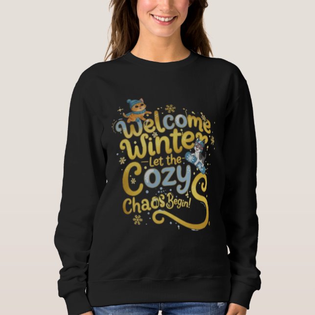 Cute Winter Cat and Dog "Welcome Winter" Cozy Chao T Shirt (Framsida)