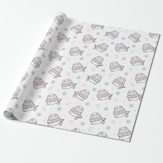 Cute Winter Cat Mönster med Scarves och snöflake Presentpapper