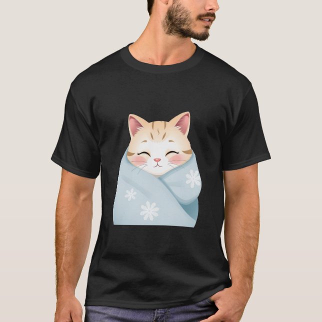 Cute Winter Cat Wrapped in Snowflake Blanket ✨🐾❄️ T Shirt (Framsida)
