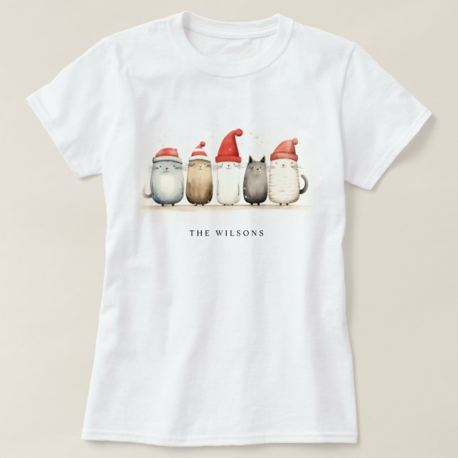 Cute Winter Cats Sweater Hårig & Bright jul T Shirt (Design framsida)