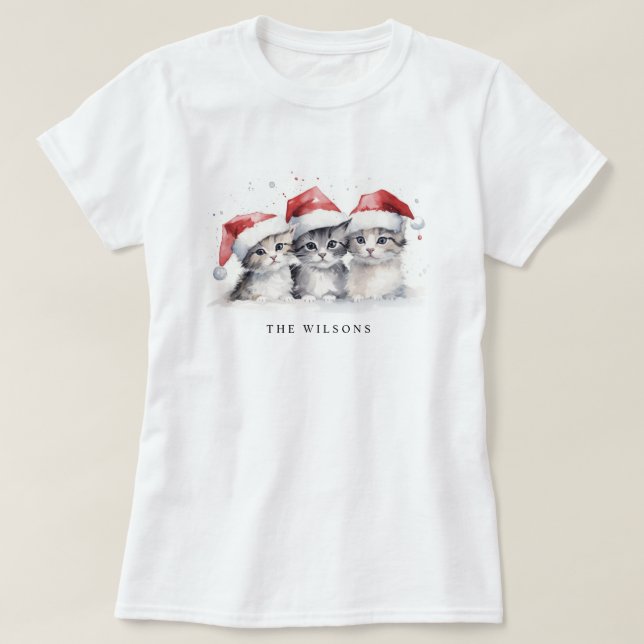 Cute Winter Cats Sweater Hårig & Bright jul T Shirt (Design framsida)