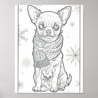 Cute Winter Chihuahua Coloring Page Poster