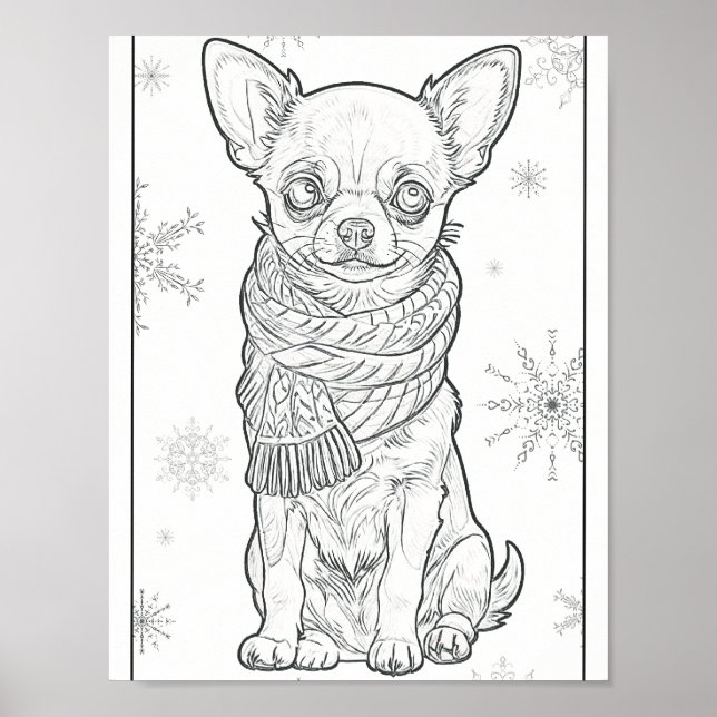 Cute Winter Chihuahua Coloring Page Poster (Framsidan)