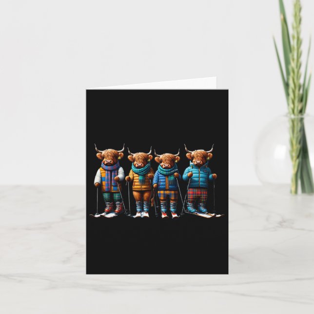 Cute Winter Cows Play Scarf Skiing Snowshoe Snö Kort (Framsida)