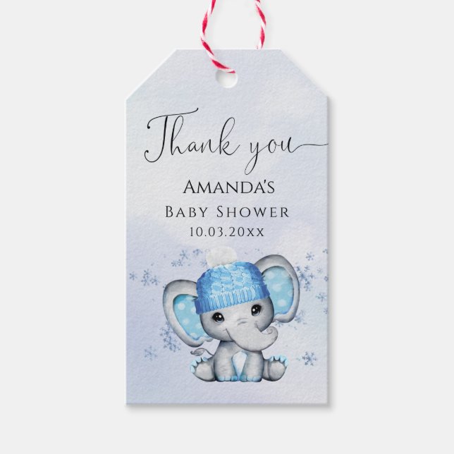 Cute Winter Elephant Baby Shower Tack Gift Ta Presentetikett (Framsidan)