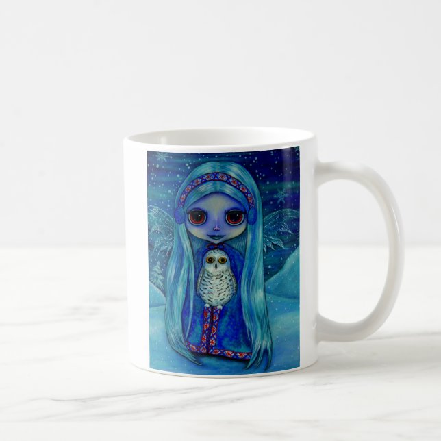 Cute Winter Fairy Girl Doll Ear Muffs Snowy Uggla Kaffemugg (Höger)