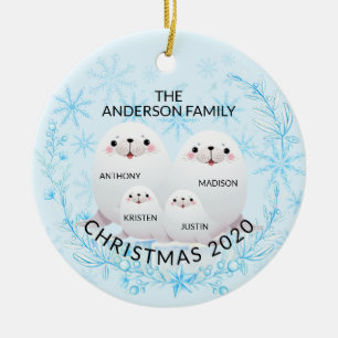Cute Winter-familjen med 4 Sälar jul Julgransprydnad Keramik