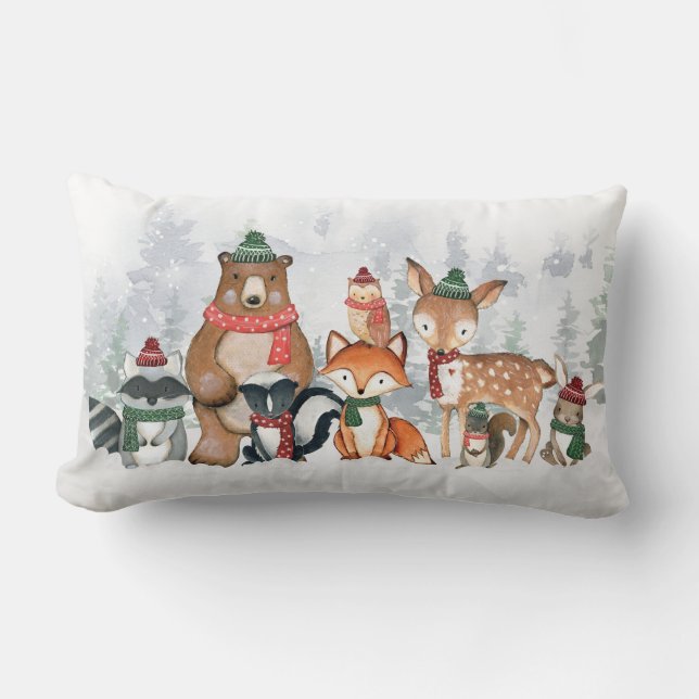 Cute Winter Forest Animals Woodland Baby Nursery Lumbarkudde (Framsida)