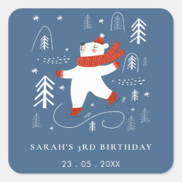 Cute Winter Forest Bear Ski alla åldrar Fyrkantigt Klistermärke