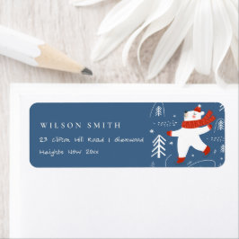 Cute Winter Forest Bear Ski Kids Adress Returadress Etikett