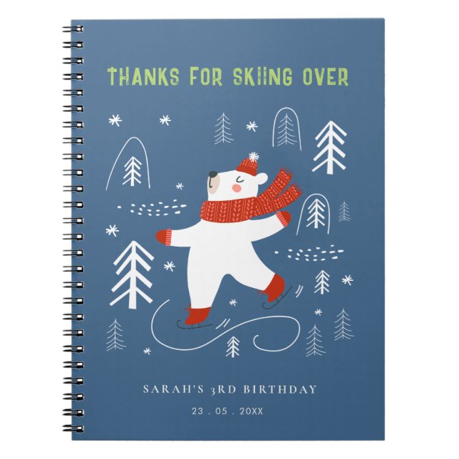 Cute Winter Forest Bear Ski Kids Guestbook Anteckningsbok (Framsidan)