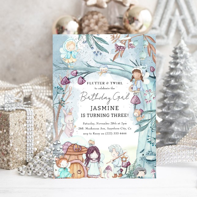 Cute Winter Forest Fairy Jul Birthday Inbjudningar (Skapare uppladdad)