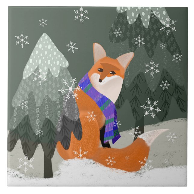 Cute Winter Fox Ceramic Kitchen Tile Kakelplatta (Framsidan)