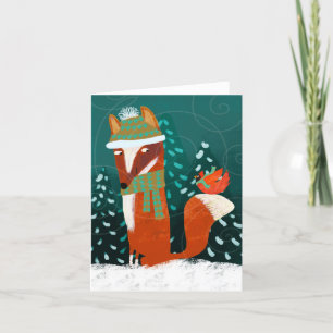 Cute Winter Fox och kardinal BLANK-gratulationskor Tack Kort