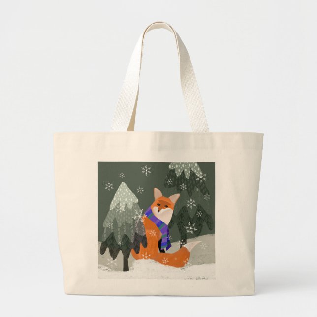 Cute Winter Fox Tote Bag Jumbo Tygkasse (Framsidan)