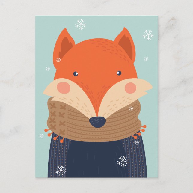 Cute Winter Fox-vykort Vykort (Framsida)