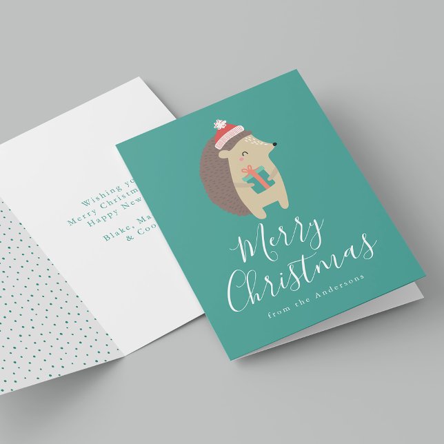 Cute Winter Friends Hedgehog non-Photo Helgkort (Skapare uppladdad)