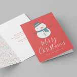 Cute Winter Friends Snögubbe non-Photo Helgkort<br><div class="desc">Sprid helgdag cheer med ett sött snögubbe Julhälsningar kort. På framsidan av kortet för helgdag utan foto finns ett snögubbe som bär hatt och vinterscarf med "God jul" som visas nedan i ett vitt, modernt kalligrafiskript mot röd bakgrund. Anpassa kortets framsida genom att lägga till ditt namn. Insidan av kortet...</div>