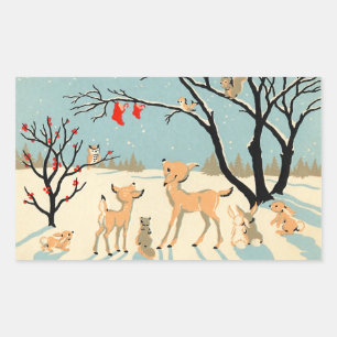 Cute Winter Friends Stickers Rektangulärt Klistermärke
