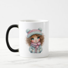 Cute Winter Girl Cozy Scarf Kawaii Art Magisk Mugg