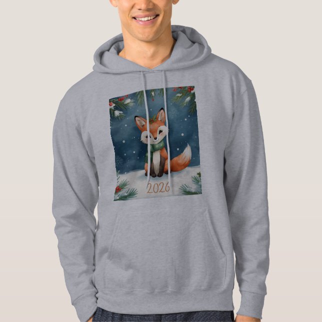 cute winter happy new year 2026 fox holiday hoodie (Framsida)
