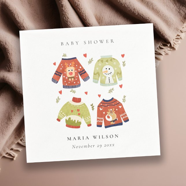 Cute Winter Hearests Leafy Ugly Sweater Baby Showe Pappersservett (Skapare uppladdad)