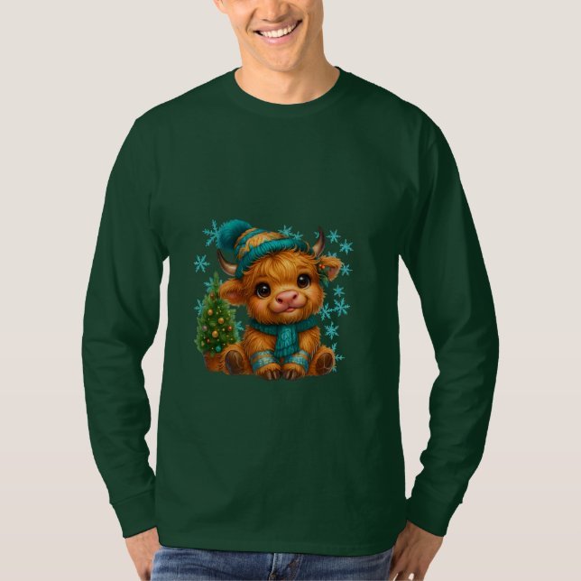 Cute Winter Highland Cow Christmas Art – Cozy Baby T Shirt (Framsida)