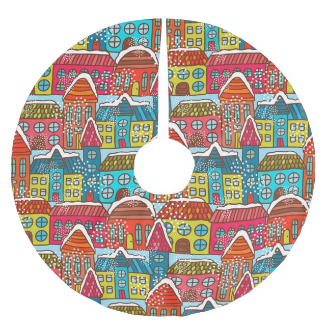 Cute Winter Houses Julgransmatta Borstad Polyester (Framsidan)