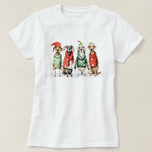 Cute Winter Hundar Sweater Hårig & Bright jul T Shirt (Design framsida)